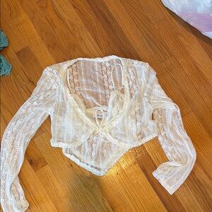 Tiger Mist Cream Tie Front Crop Blouse